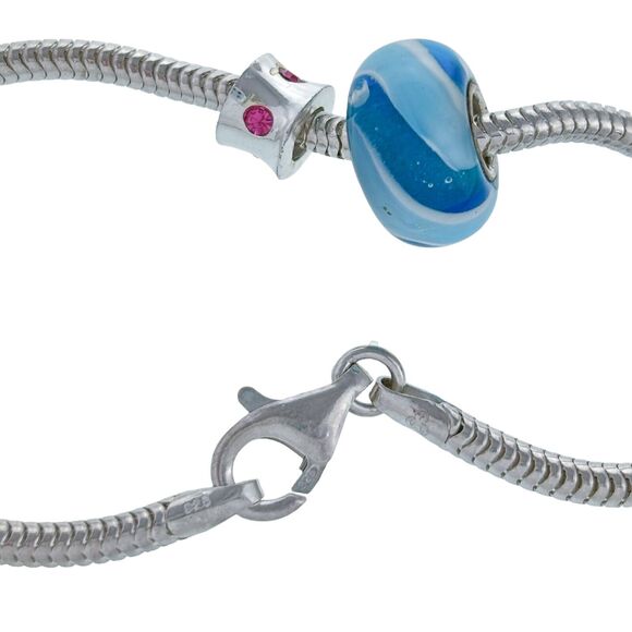 Vintage Italy IBB Sterling Silver 925 Blue Glass Pink Charm Bracelet 7.5" - Picture 3 of 7